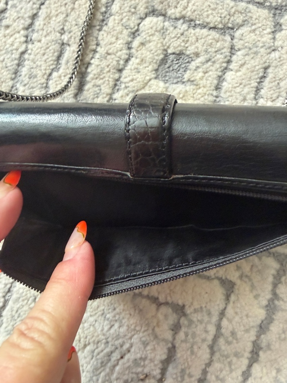 Brighton Black Leather Chain Clutch with Decorative Silver Accent - Picture 12 of 16
